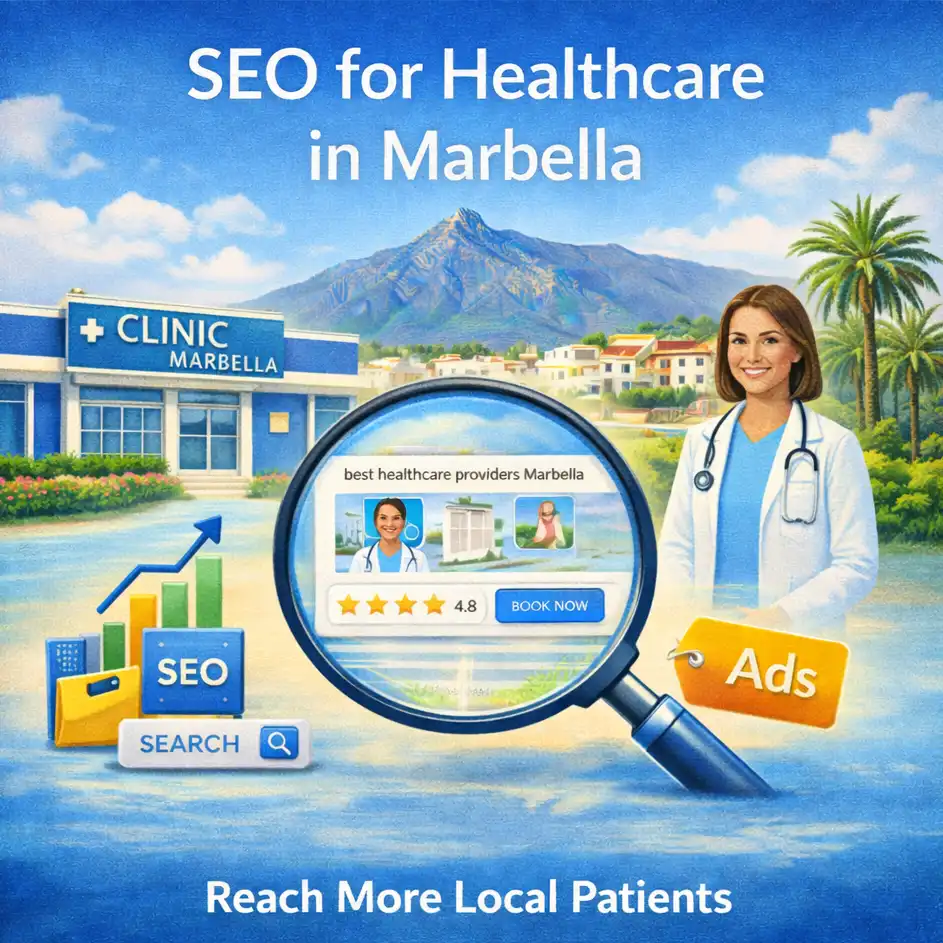 SEO for healthcare in Marbella showing clinic search results, local patient visibility, and healthcare SEO strategy