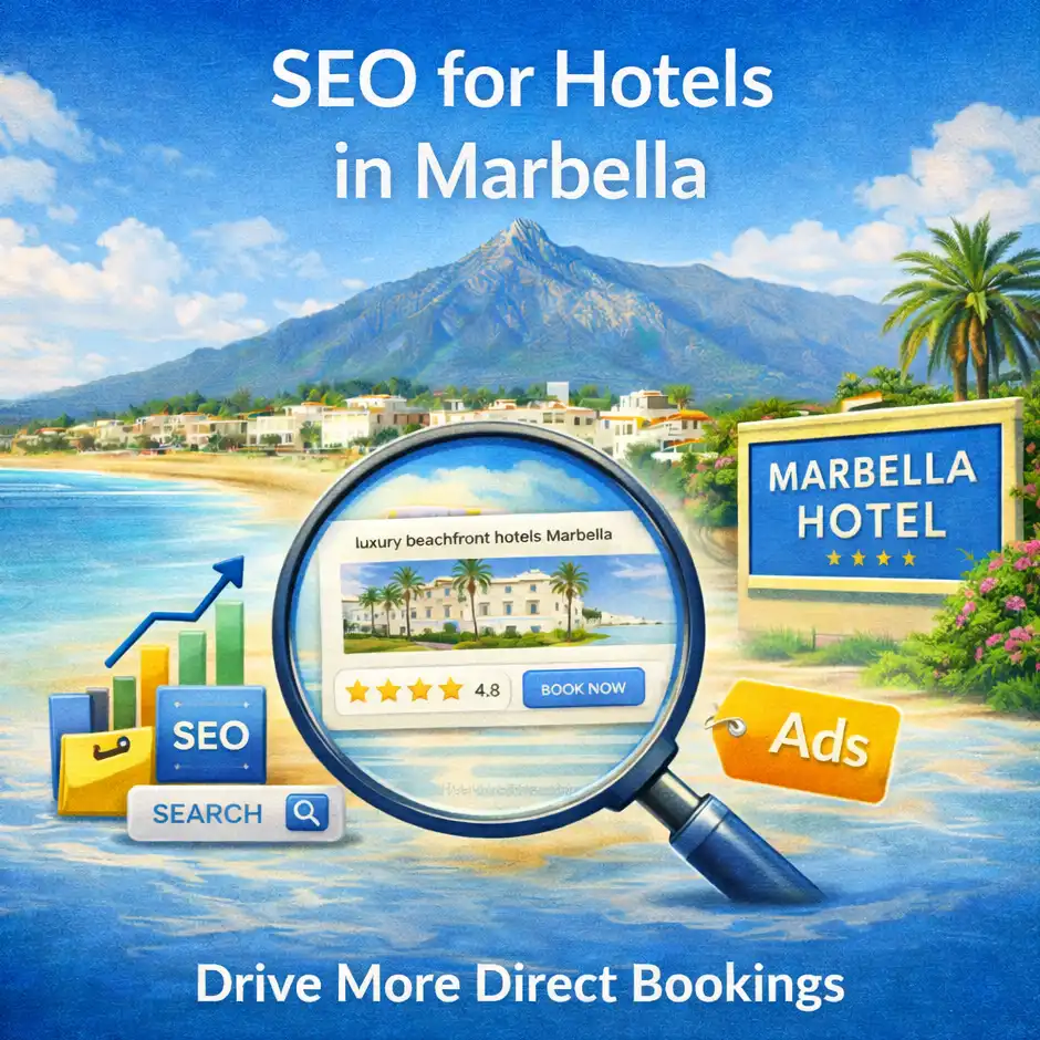 SEO for hotels in Marbella showing hotel search results, direct bookings, and online visibility