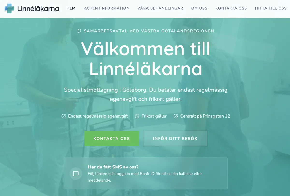 Homepage of LinnéLäkarna, a specialist medical clinic in Gothenburg