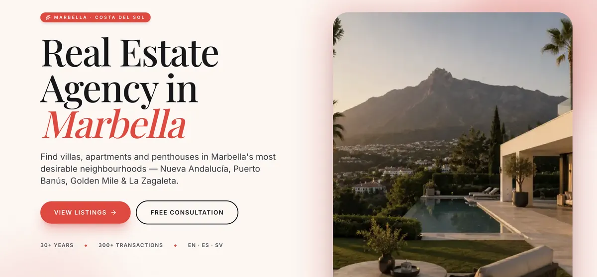 Homepage of The Real Estate Agency Marbella, a luxury real estate agency in Marbella