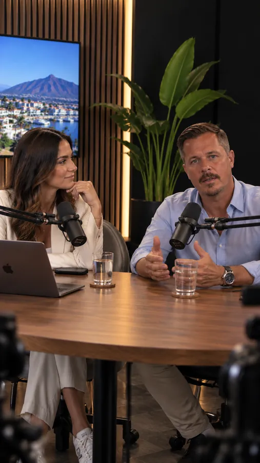 Rickard Abrahamsson of Marbella SEO Agency talking about SEO and AI search in a podcast studio in Marbella